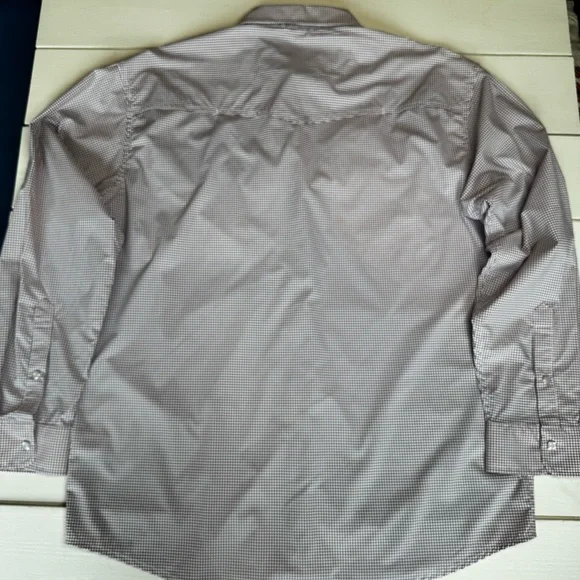 PONCHO Men's Long-Sleeve Pearl Snap Shirt in Maroon Microcheck - Picture 4 of 12